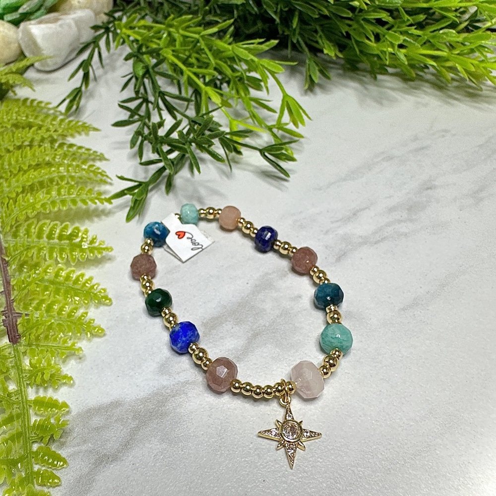 Natural gemstone Bracelet with star charm